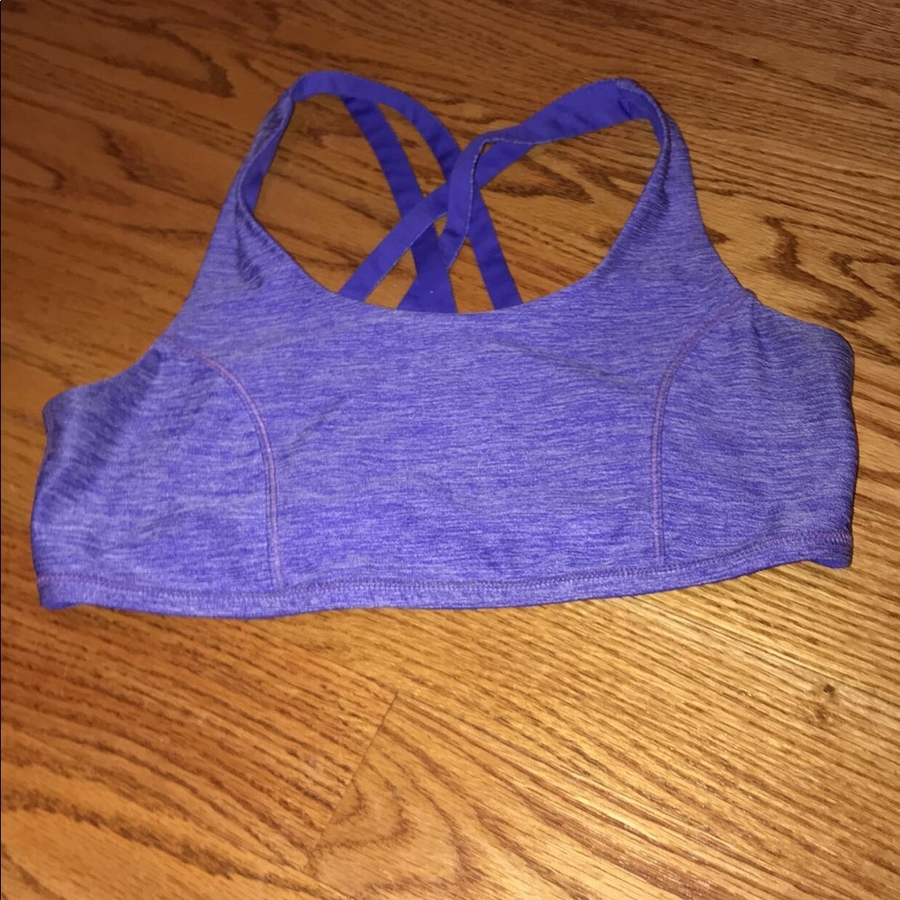 A purple Ivivva sports bra.